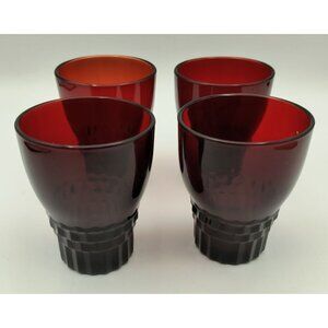 Set Of 4 Anchor Hocking Windsor Royal Ruby Flat Glass Tumblers With Cubist Base